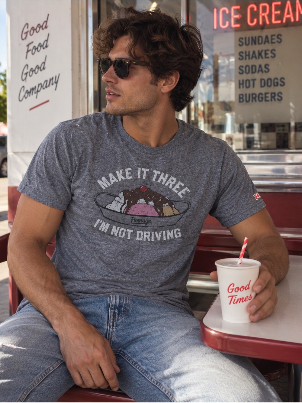 Homage Make It Three I'm Not Driving Sundae Tee Grey Size M